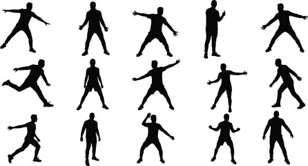 Silhouettes of dancing and standing people in various poses vector illustration for lifestyle and movement concepts 