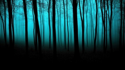 Obraz premium Dark Forest, Explore Serene Trees in Misty Blue Green Ambience, Mysterious Scenery