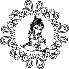 Lord Krishna Lineart Mandala illustration png