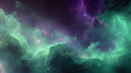 Fototapeta premium Green and Violet Alien Nebula with Cosmic Lights