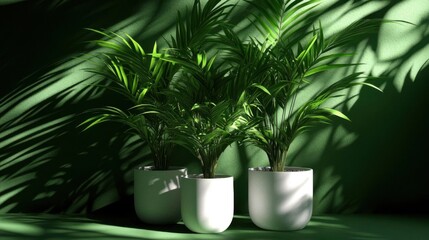 Fototapeta premium Palm Plants in Pots Create a Lush and Tranquil Indoor Oasis with Shadow Play