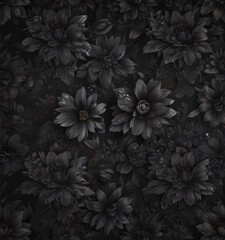 Dark tone abstract floral wallpaper, seamless charcoal pattern,  botanical,  dark tones