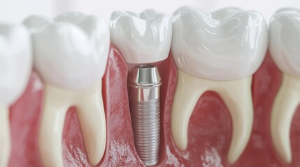 Human jaw with dental implant illustrating restorative dentistry and prosthetic tooth replacement