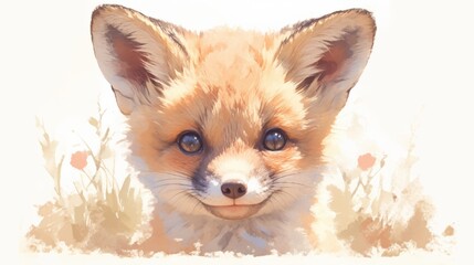 Obraz premium Close up of a very cute orange fox with brown eyes, surrounded by tall grass