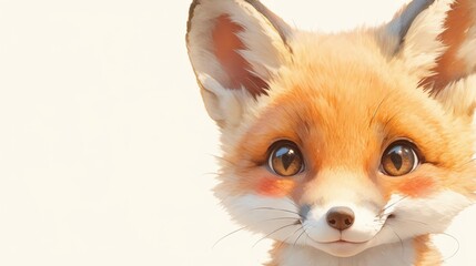 Obraz premium Close-up, cartoon fox with large, shiny eyes, fluffy fur and rosy cheeks