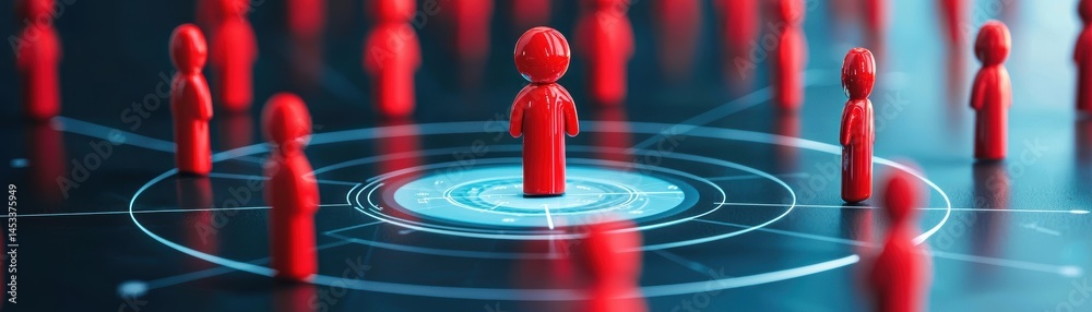 Fototapete a central blue figure surrounded by red figures, symbolizing individuality or focus within a network