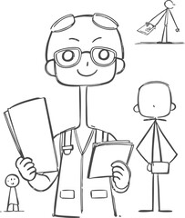 Friendly Cartoon Businessperson with Colleagues and Documents