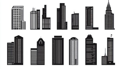 Fototapeta premium Cityscape skyline icons; urban architecture; building collection; illustration; infographic