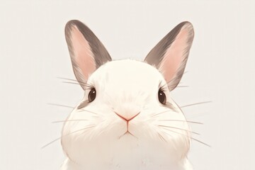 Fototapeta premium Close-up of a white rabbit with gray ears, looking directly at the viewer
