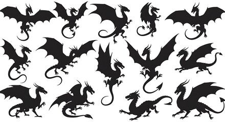 Silhouette Dragon Collection: Mythical Creature Art AI Generated