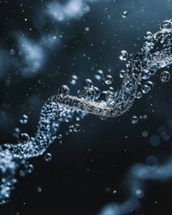 Abstract Water Stream with Bubbles Against Dark Background in Macro Photography