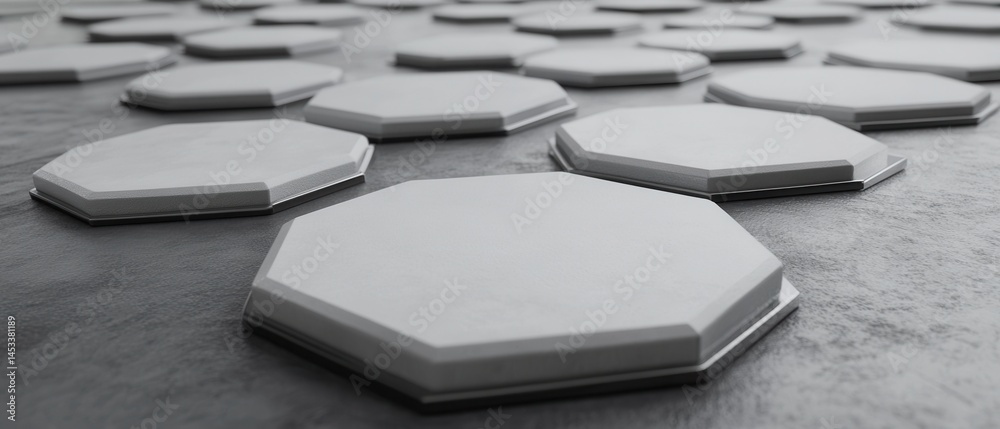 Poster octagonal tiles on textured surface with shallow depth of field and neutral tone