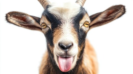 Fototapeta premium Close-up Portrait of a Goat Sticking its Tongue Out