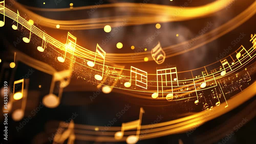 Poster Closeup view of glowing musical notes showing intricate details in a dynamic and artistic composition, Musical notes of a piece of music closeup