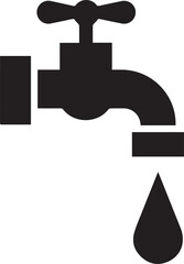 Simple Black Water Tap Icon with Dripping Drop for Plumbing and Water Supply Illustrations

