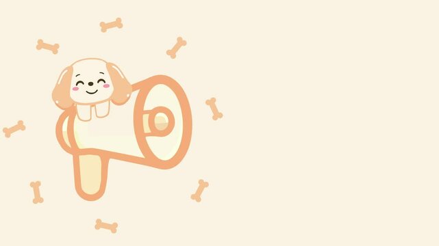 a cartoon dog is holding a megaphone with bone, 2d looping animation