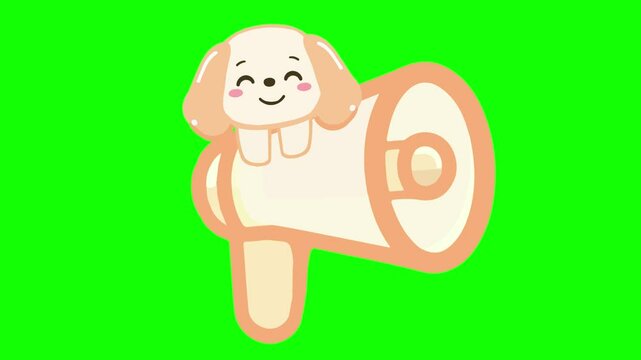 a cartoon dog is holding a megaphone with bone, 2d looping animation