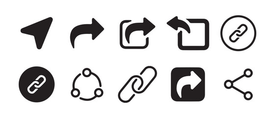 Big share icon set. Share arrow link connection icon black flat and line vector collection isolated on transparent background. Vector Illustration eps 10