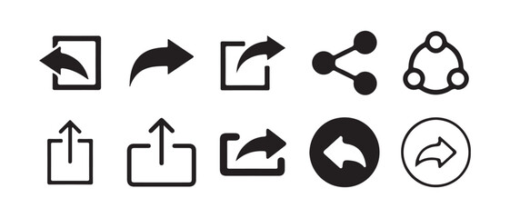 Big share icon set. Share arrow link connection icon black flat and line vector collection isolated on transparent background. Vector Illustration eps 10