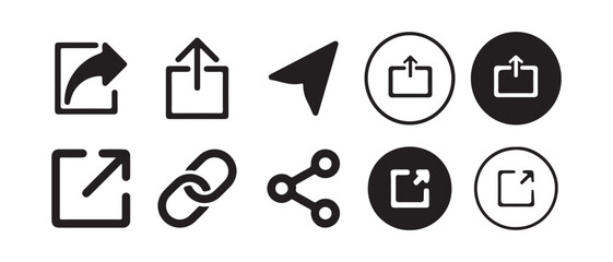 Big share icon set. Share arrow link connection icon black flat and line vector collection isolated on transparent background. Vector Illustration eps 10