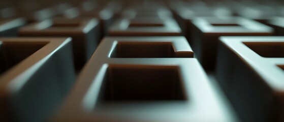 A close-up perspective shows a maze pattern with depth of field and lighting