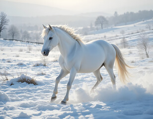 white horse in winter