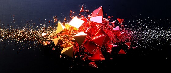 A cluster of triangular shards radiates warmth against a dark, starry backdrop