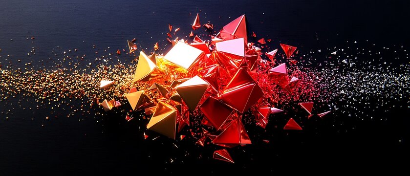 A cluster of triangular shards radiates warmth against a dark, starry backdrop