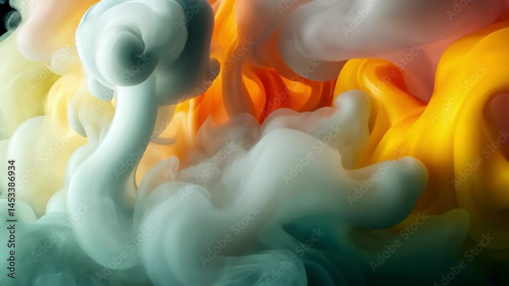 Poster Smoke swirls in vibrant colors creating a mesmerizing display of dynamic movement and beauty, Gorgeous smoke mixing colors Silky and turbulent smoke