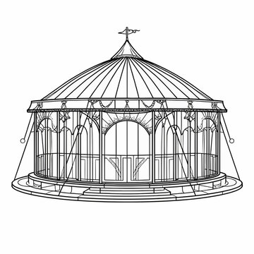 recommend clip art: Circular gazebo architectural design drawing. Elegant gazebo structure with detailed line art. The gazebo features a domed roof and ornate details.