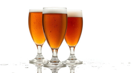 Classic black and white photograph of four beer glasses on a white background, thick fog obscuring the scene, emphasizing timeless elegance and low visibility Generate AI,