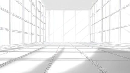 Obraz premium Bright modern office, sunlight, empty room, architecture, design