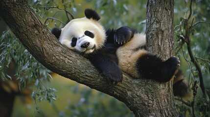 Obraz premium Sleeping Panda in a Tree