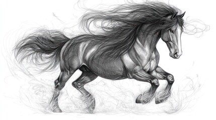 Fototapeta premium Powerful horse illustration in black and white