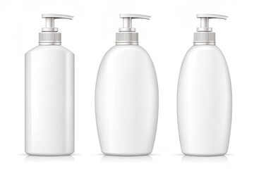 White plastic bottle template for shampoo, shower gel, lotion, body milk, bath foam. Ready for your design. Vector illustration. White color