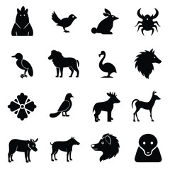 Animal black vector icon set 16 icon