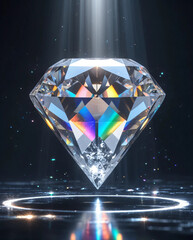 Multiple cut diamonds sparkle on a reflective white surface.