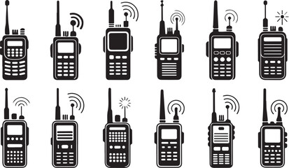 Silhouette Vector Collection of Walkie Talkies and Two-Way Radios in Multiple Styles for Communication, Security, Emergency, and Military Use