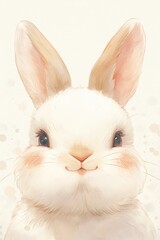 Obraz premium Creamy white bunny with blush cheeks gazes with round black eyes