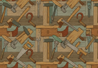 Seam pattern surrounded by various tools.