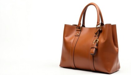Naklejka premium Brown leather tote bag, isolated on white background, isolated, leather bag