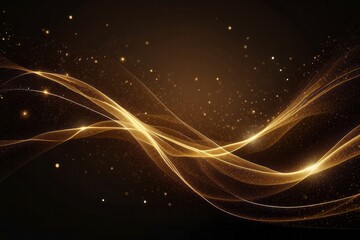 Obraz premium Dark brown background, digital signature with particles, sparkling waves,