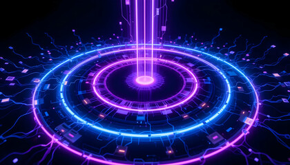 Obraz premium Abstract Futuristic Neon Energy Beam Glowing Circular Portal of Light and Technology