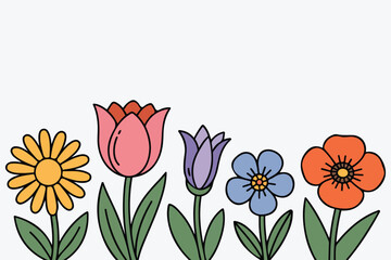 vibrant vector flower design featuring colorful blooms and green leaves