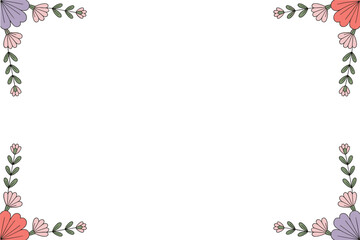 vector floral corner design with pink flowers, green leaves, and delicate buds