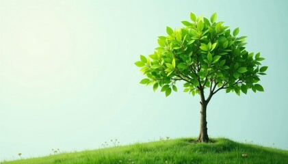 Fototapeta premium Delicate young tree, slender trunk, vibrant green leaves , asset, minimal