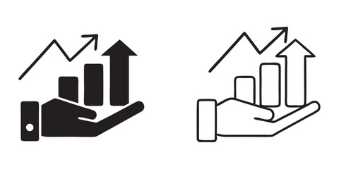 Vector growing graph icon on the hand, Business growth concept isolated on white background, Vector illustration