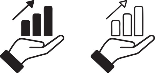 Vector growing graph icon on the hand, Business growth concept isolated on white background, Vector illustration