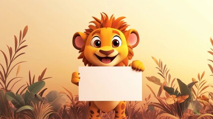 Cute lion holding blank sign (13)