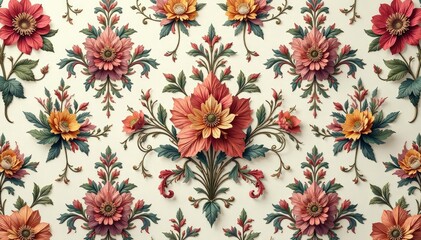 Fototapeta premium Intricate floral damask pattern in muted tones, retro, pattern, tones